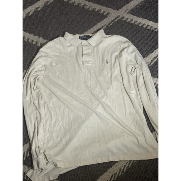 Polo Ralph Lauren Other - Polo Ralph Lauren Mens Long Sleeve White Cotton Polo Shirt Size L Gray Pony